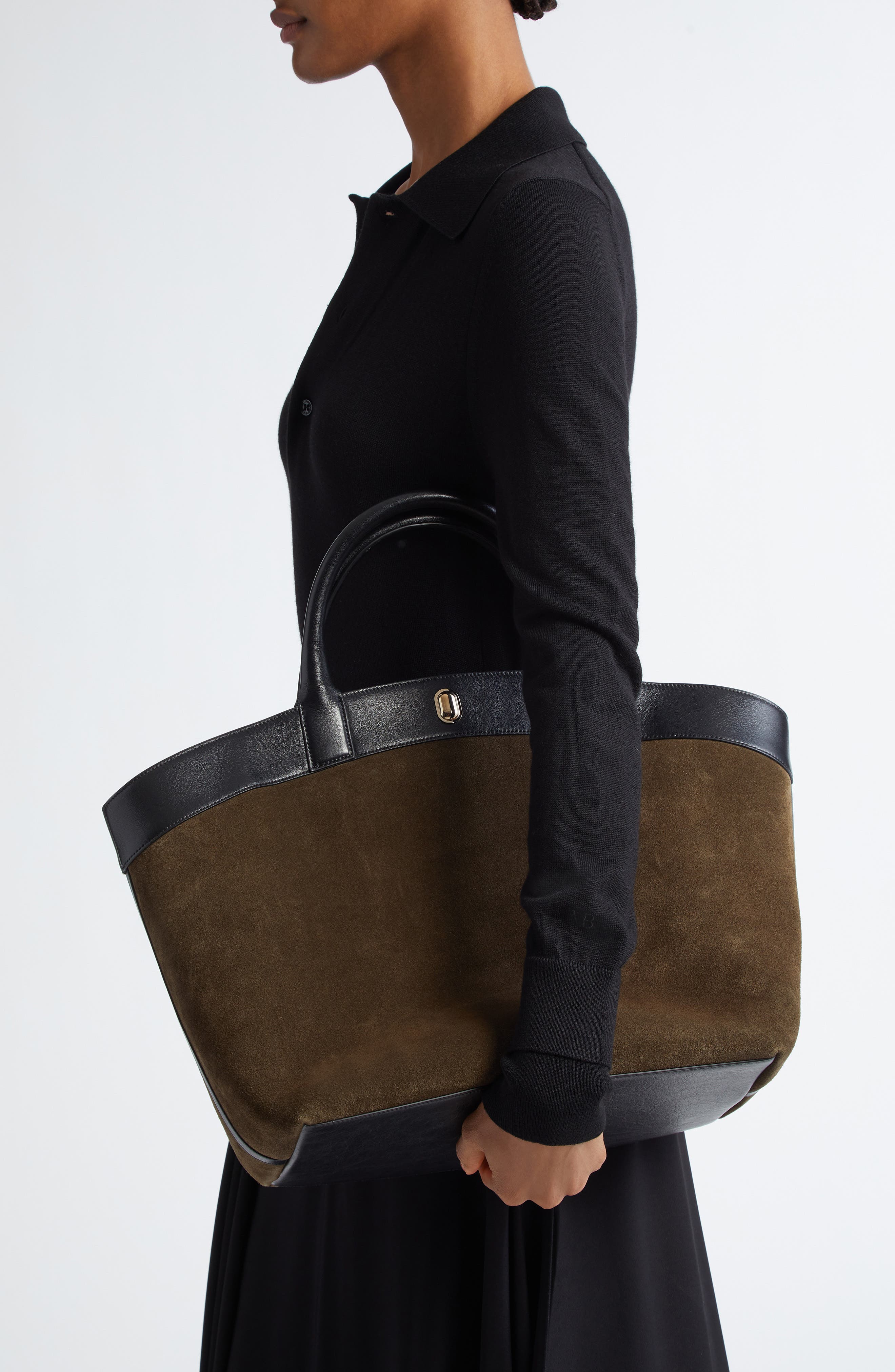 SAVETTE Large Tondo Suede & Leather Tote, Alternate, color, Mink