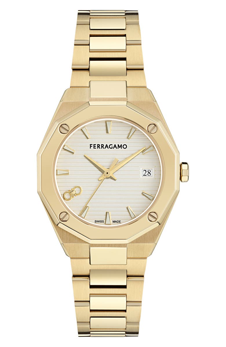 FERRAGAMO Edge Bracelet Watch, 34mm, Main, color, Ip Yellow Gold