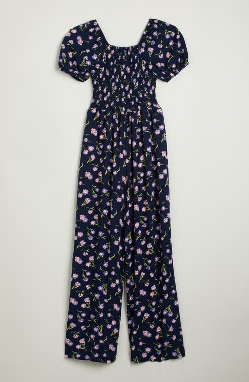 Nordstrom Kids' Floral Square Neck Jumpsuit In Black