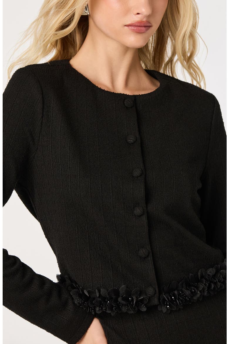 Claire Floral Trim Cropped Jacket, Alternate, color, BLACK