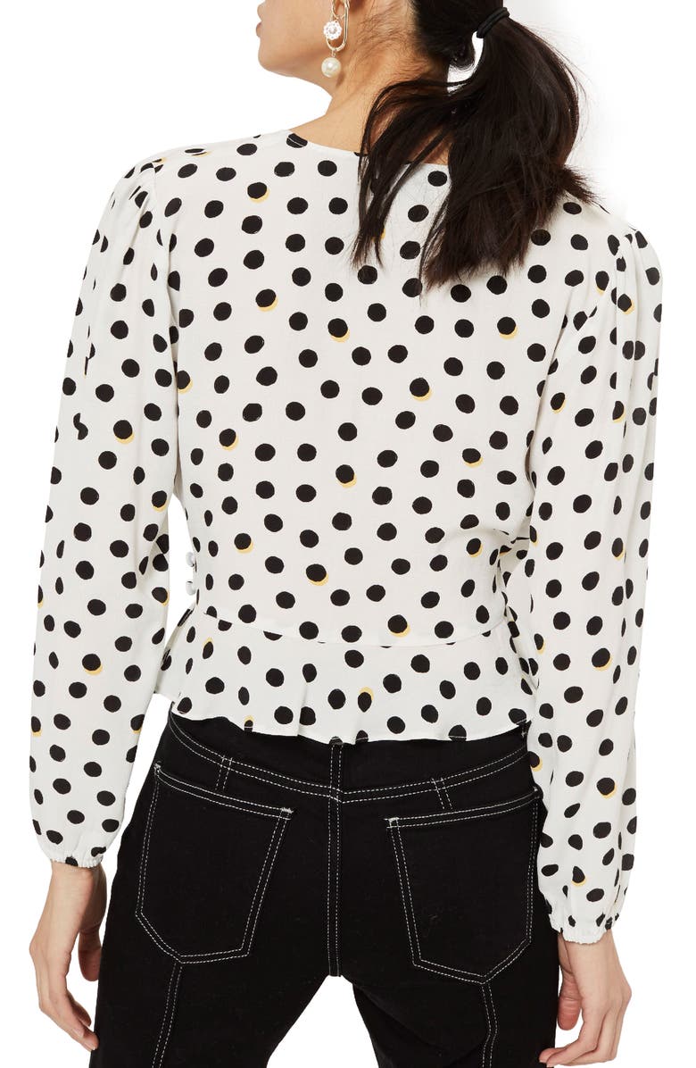 Topshop Shadow Spot Print Wrap Blouse, Alternate, color, 