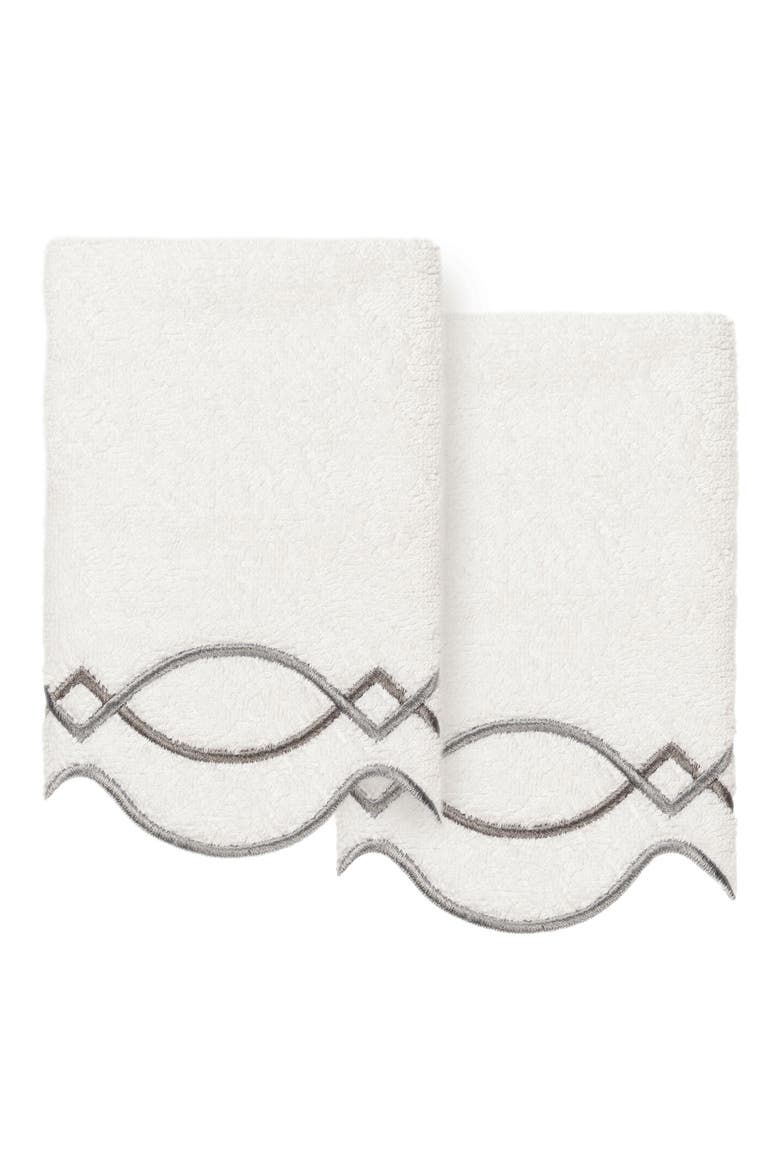 2-Piece Diamond Chain Embroidered Turkish Cotton Towel Set, Main, color, WHITE/ GRAY
