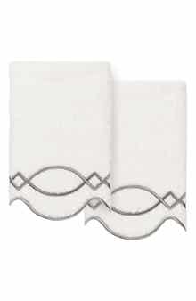 2-Piece Diamond Chain Embroidered Turkish Cotton Towel Set