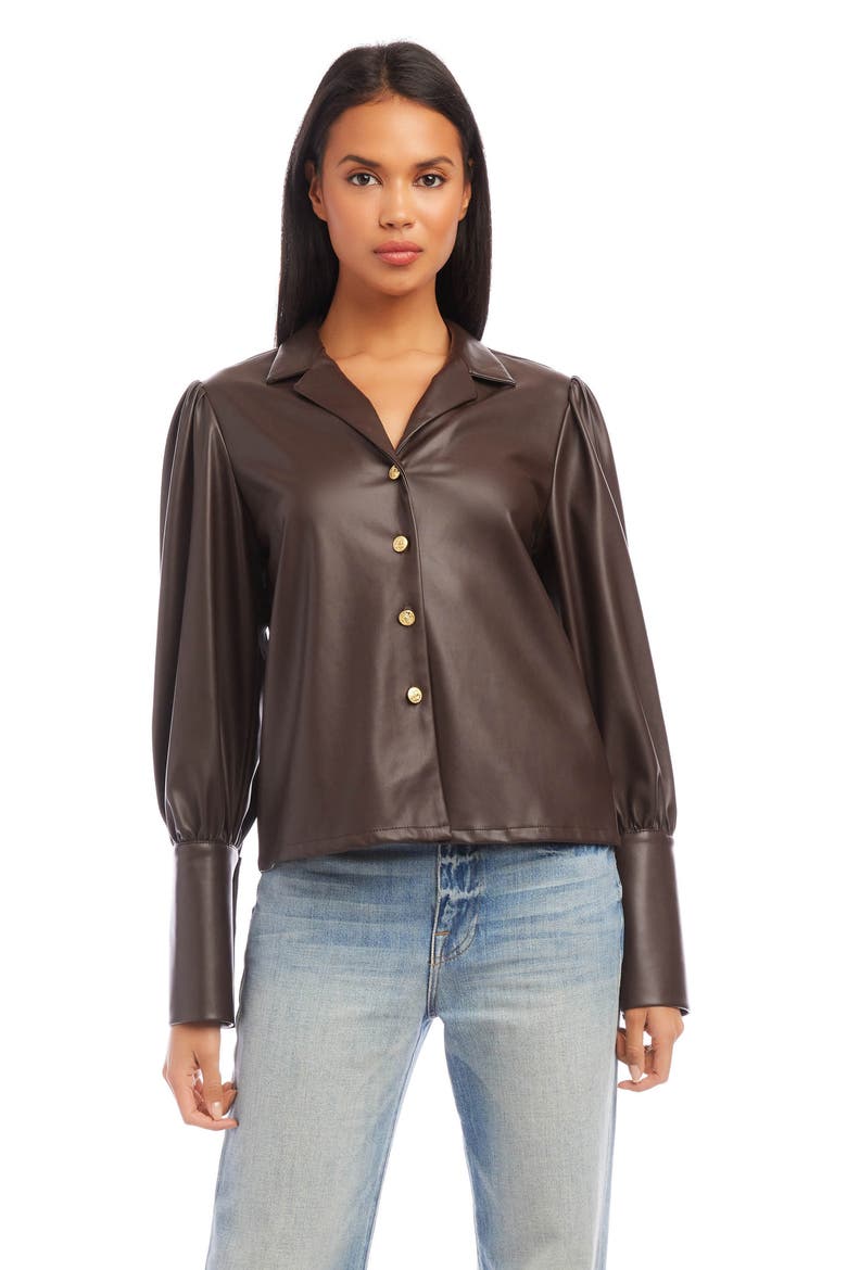 Faux Leather Button-Up Shirt, Alternate, color, BROWN