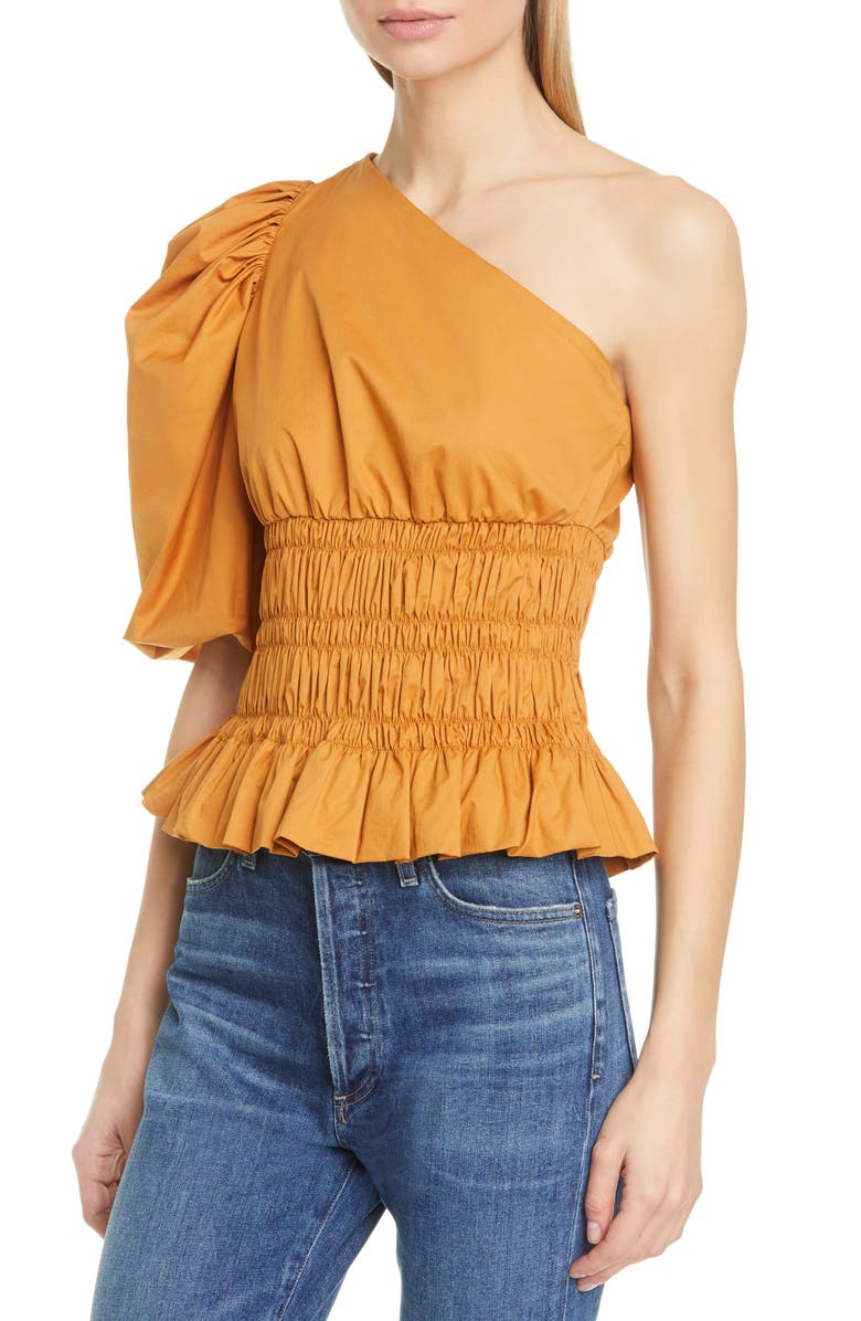 Johanna Ortiz Tie Neck Stretch Cotton One-Shoulder Top, Alternate, color, 