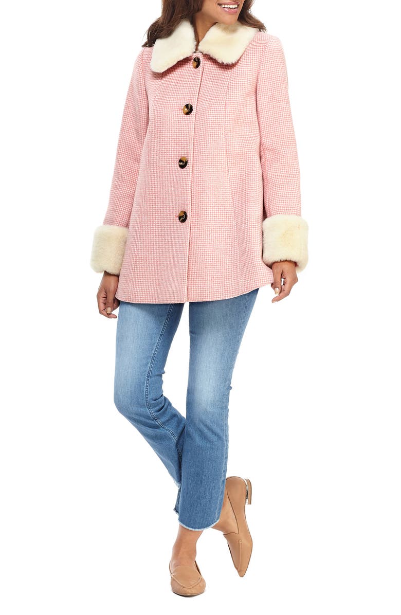 Gal Meets Glam Collection Eloise Check Coat with Faux Fur Trim, Alternate, color,