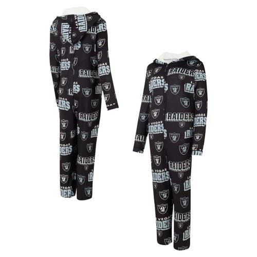 Concepts Sport Black Las Vegas Raiders Roadway Allover Print Microfleece Full-zip Union Suit