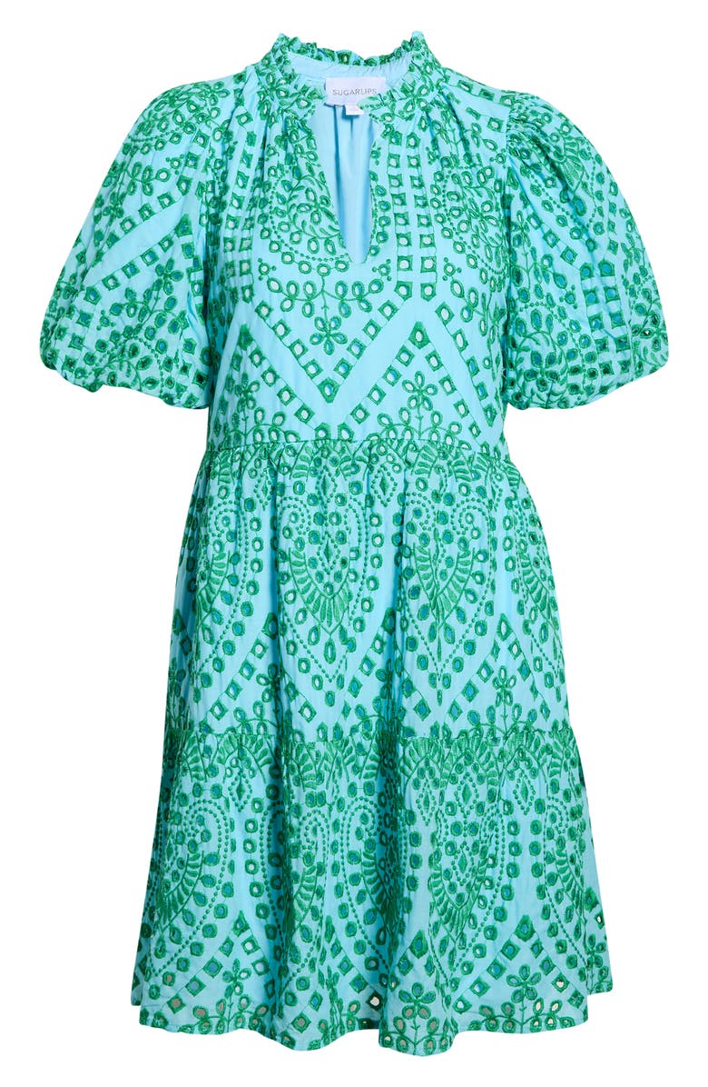 SUGARLIPS At Sea Jacey Eyelet Babydoll Dress, Alternate, color, Blue-Kelly