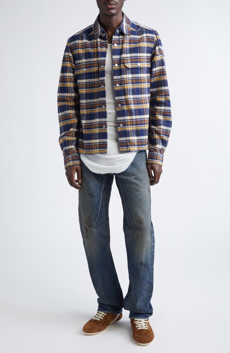 Rick Owens DRKSHDW Plaid Crop Overshirt, Alternate, color, Gasoline Plaid