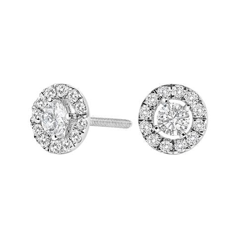 14K White Gold 3/4 Ct Lab-Grown Diamond Floating Halo Stud Earring