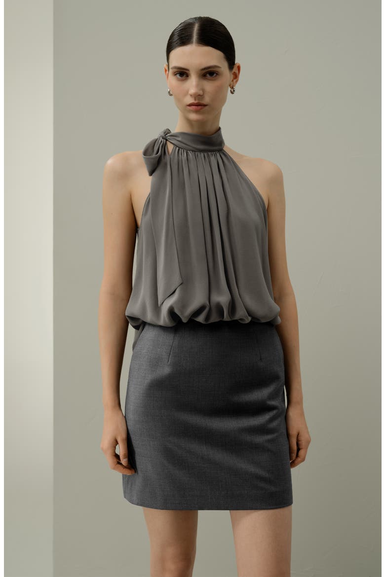 Women's Silk Georgette Tie-Neck Blouse, Alternate, color, Dark Gray