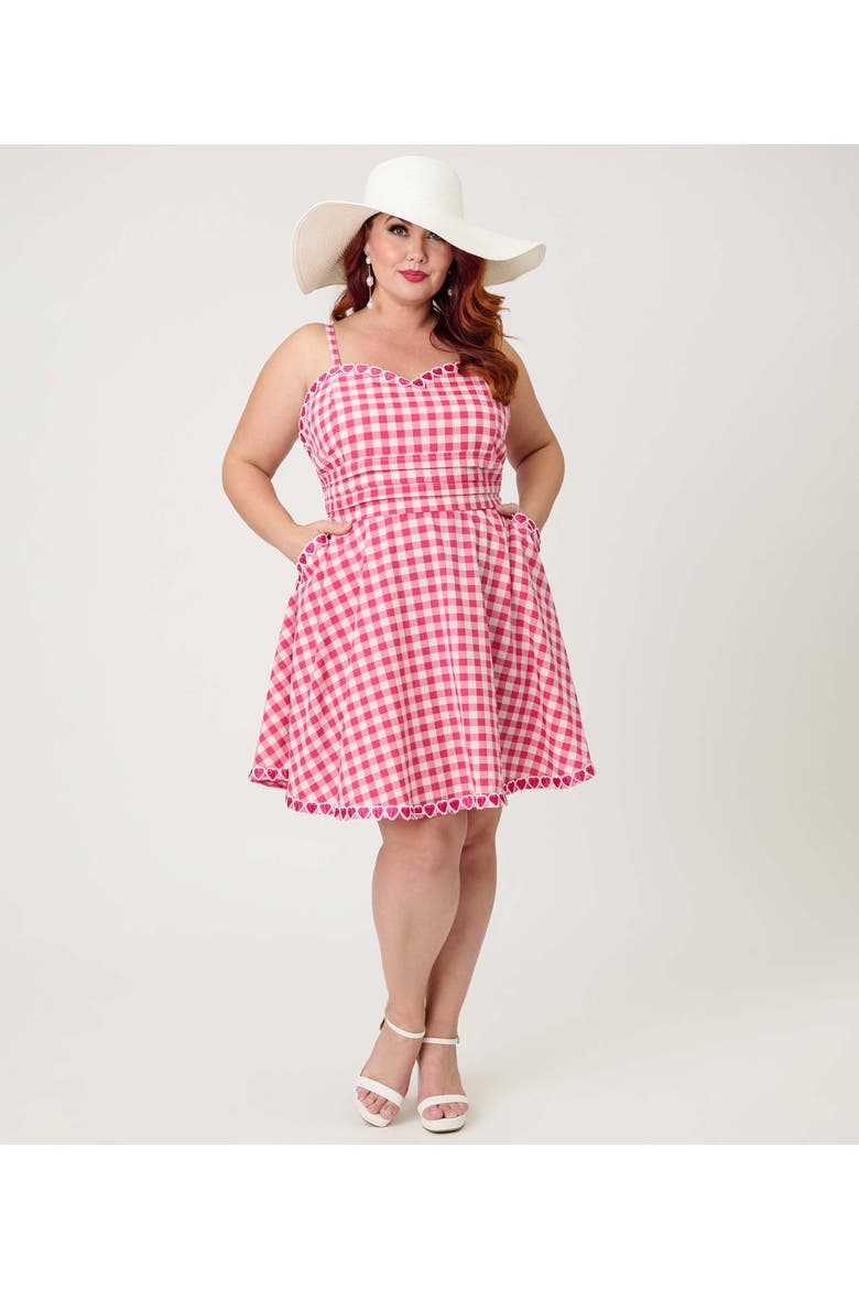 Plus Size 1950s Sleeveless Cotton Flare Dress, Alternate, color, Pink Gingham W/Hearts