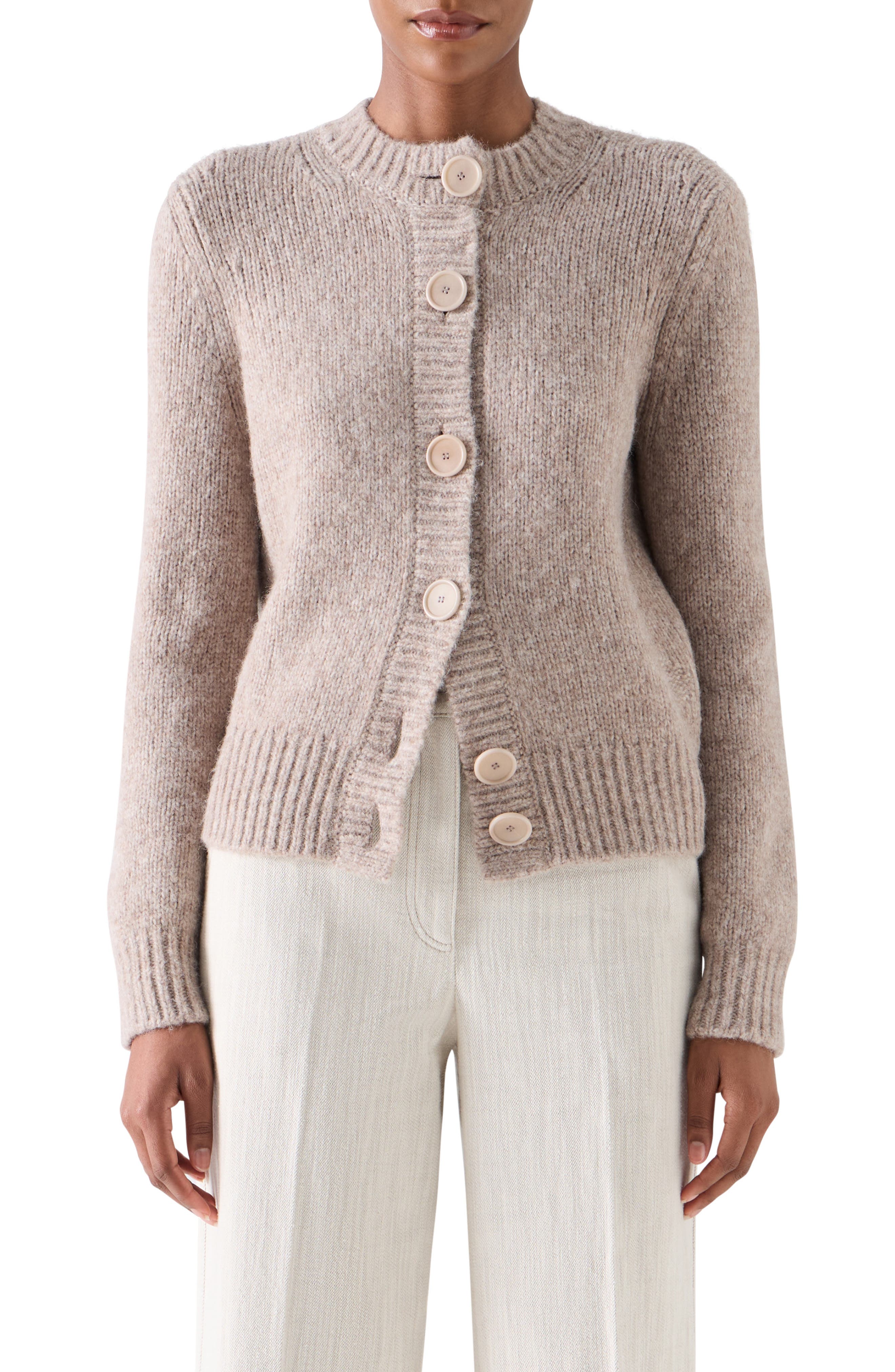Akris punto Fluffy Alpaca Blend Cardigan in Oat at Nordstrom, Size 8