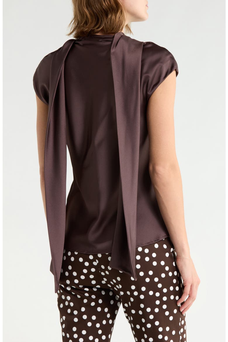 Scarf Detail Short Sleeve Top, Alternate, color, BROWN