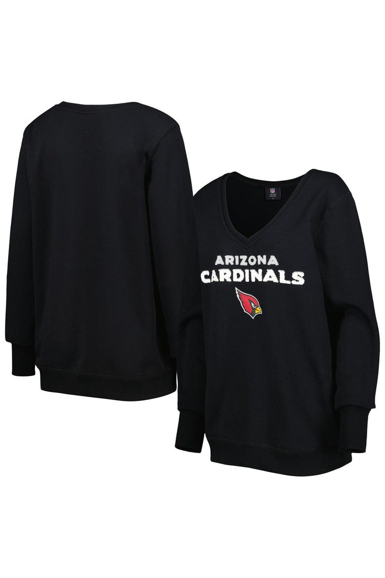 Women's Cuce Black Arizona Cardinals Sequin Logo V-Neck Pullover Sweatshirt, Main, color, Black