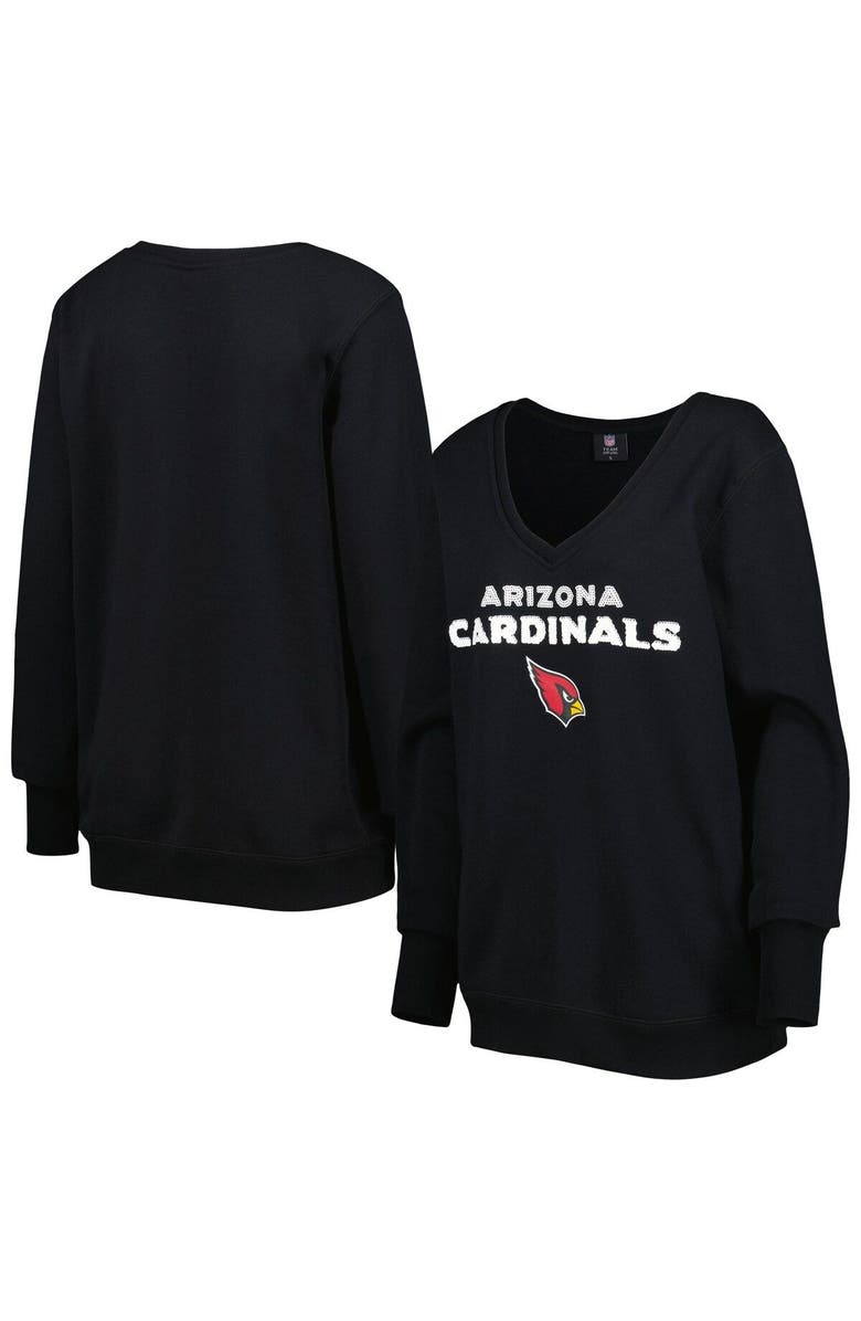 CUCE Women's Cuce Black Arizona Cardinals Sequin Logo V-Neck Pullover Sweatshirt, Main, color,
