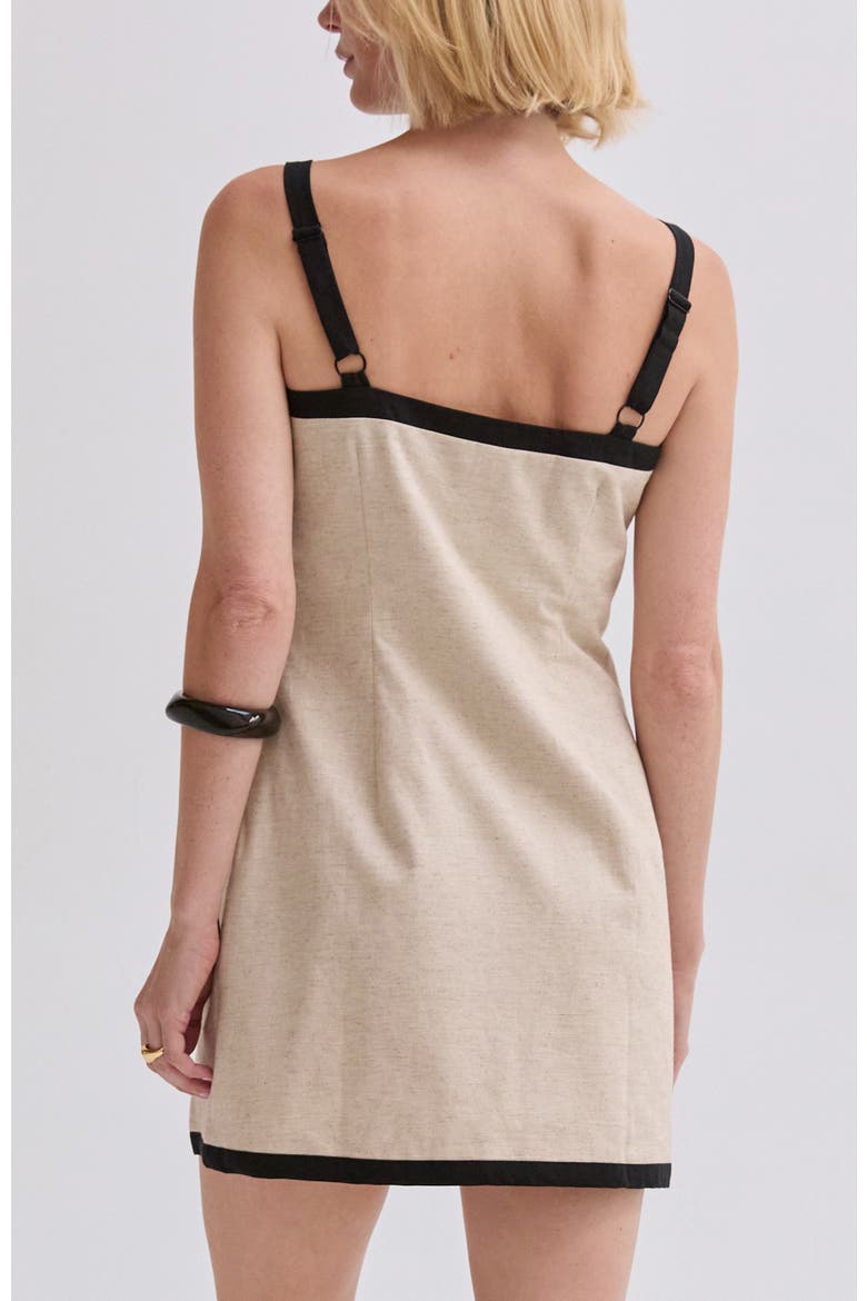 Contrast Trim Linen Blend Mini Dress, Alternate, color, Oatmeal/Black