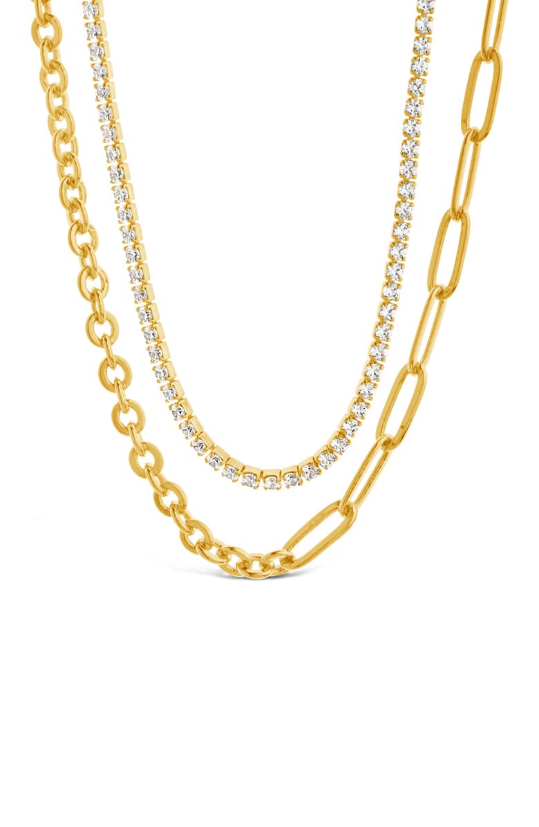 Sterling Forever Collins Cubic Zirconia Layered Chain Necklace, Alternate, color, 