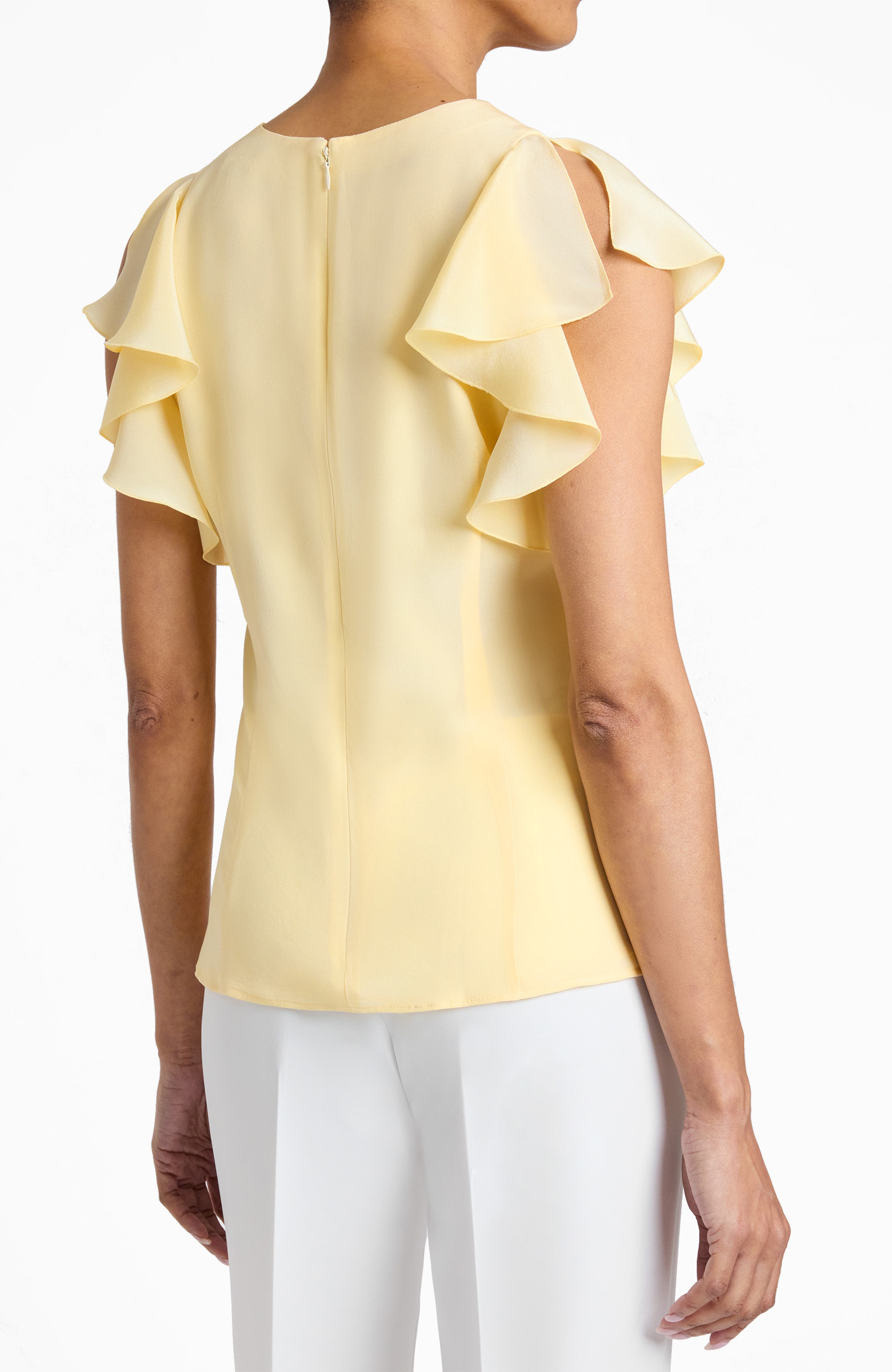 ELLA Silk Flutter Sleeve Buttoned Blouse with Waist Panel - image 2