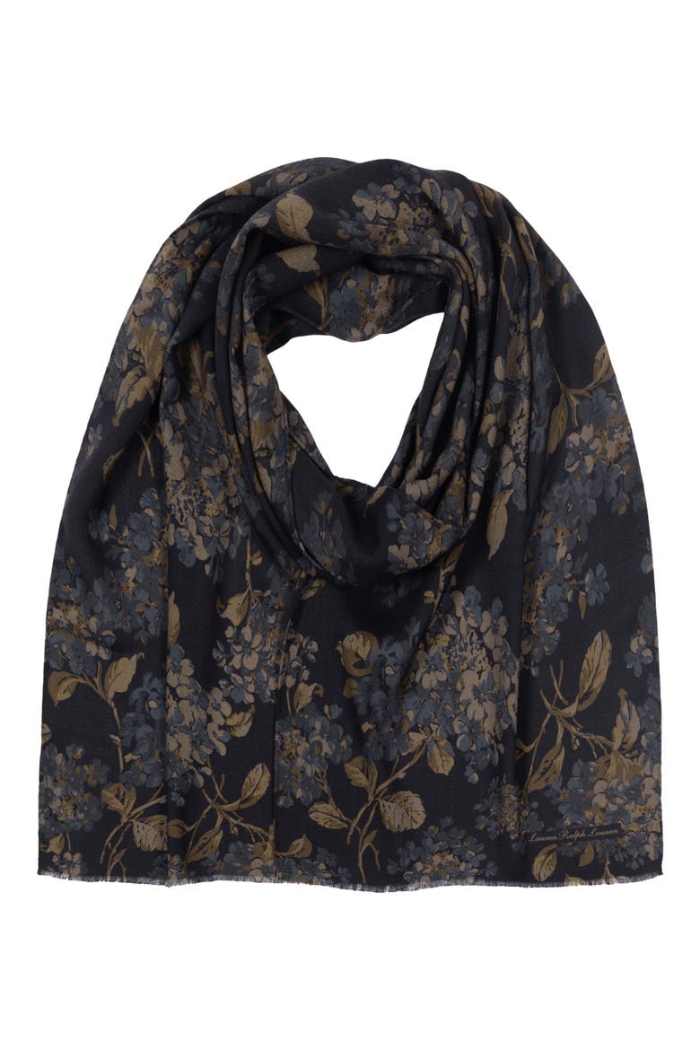 Floral Wool Oversized Wrap, Main, color, NAVY