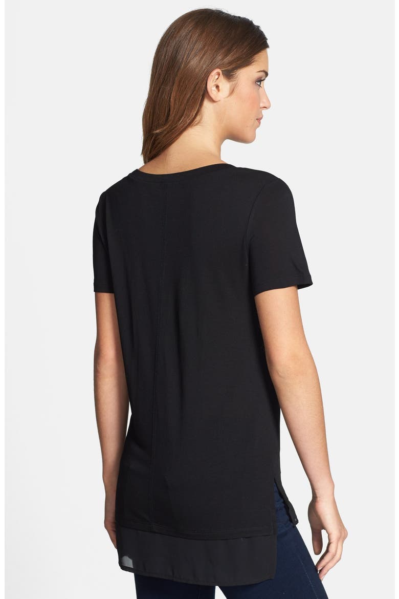 Chiffon Trim High/Low Tee, Alternate, color, BLACK