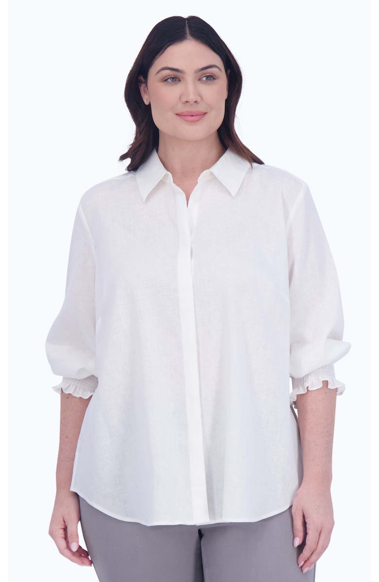 Foxcroft Olivia Bracelet Sleeve Hidden Placket Linen Blend Top, Alternate, color,