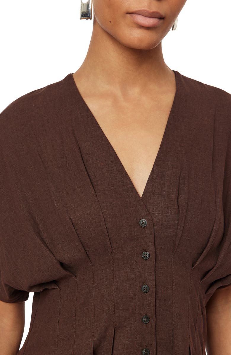 Scotch & Soda Dolman Sleeve Linen Blend Midi Dress, Alternate, color, Hot Fudge