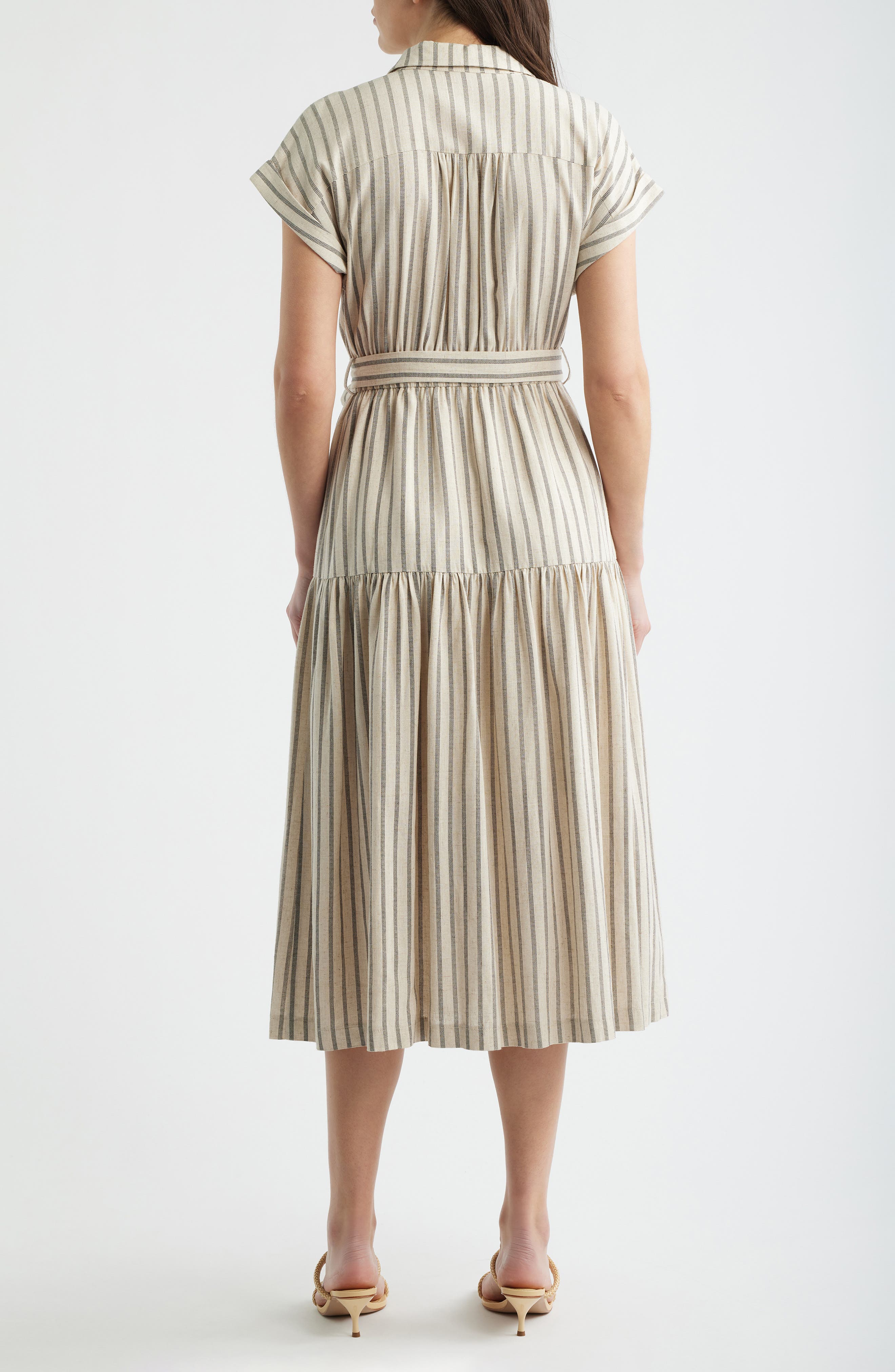 Stripe Belted Linen Midi Shirtdress (Women) | Nordstrom