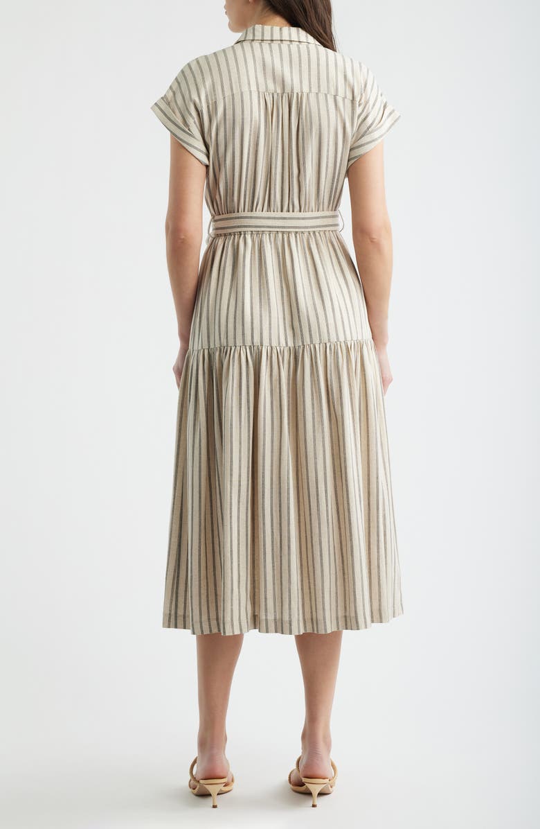 ZOE AND CLAIRE Stripe Belted Linen Midi Shirtdress, Alternate, color, Light Taupe