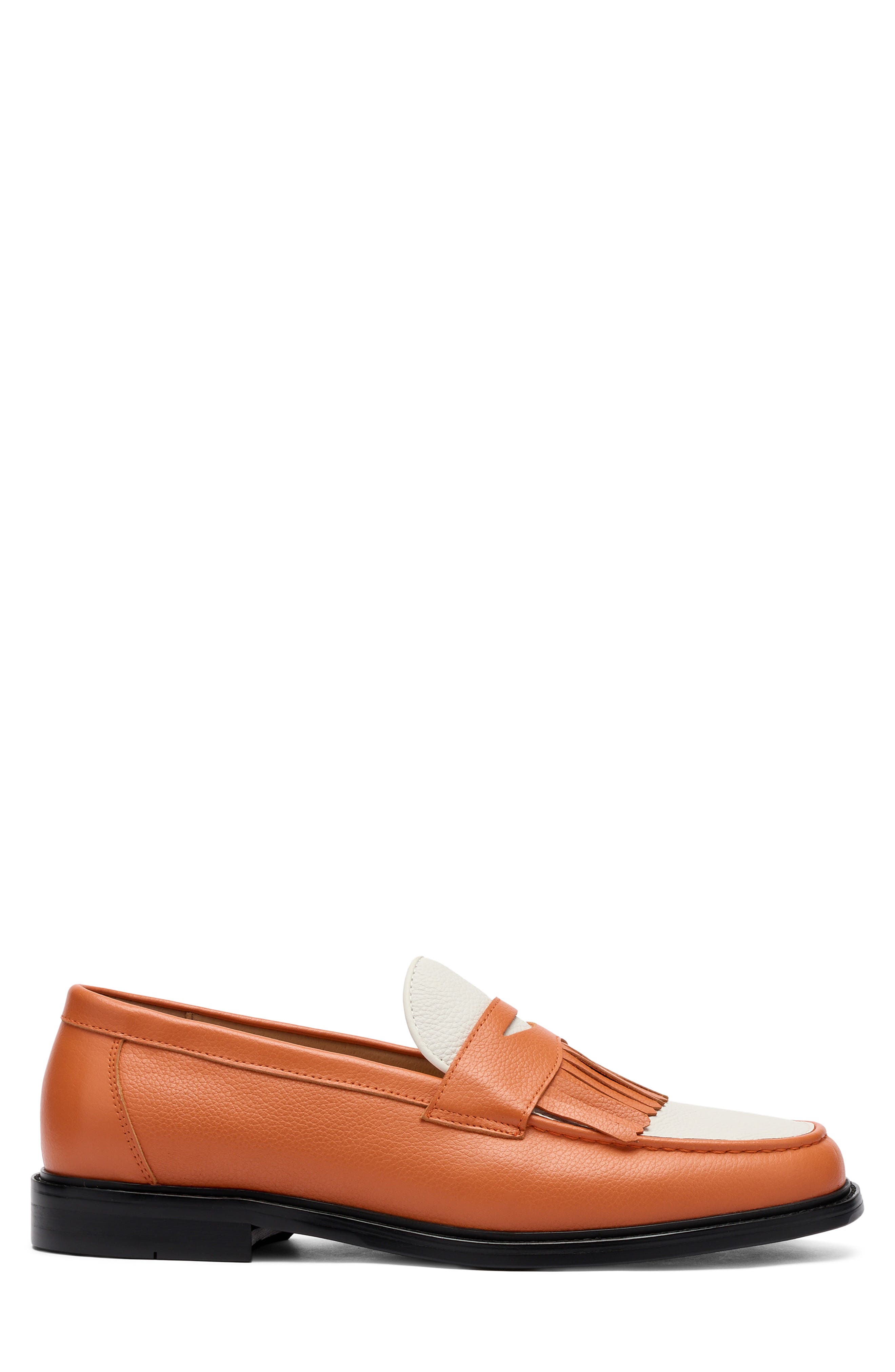 Clint Fringe Penny Loafer, Alternate, color, ORANGE/ WHITE