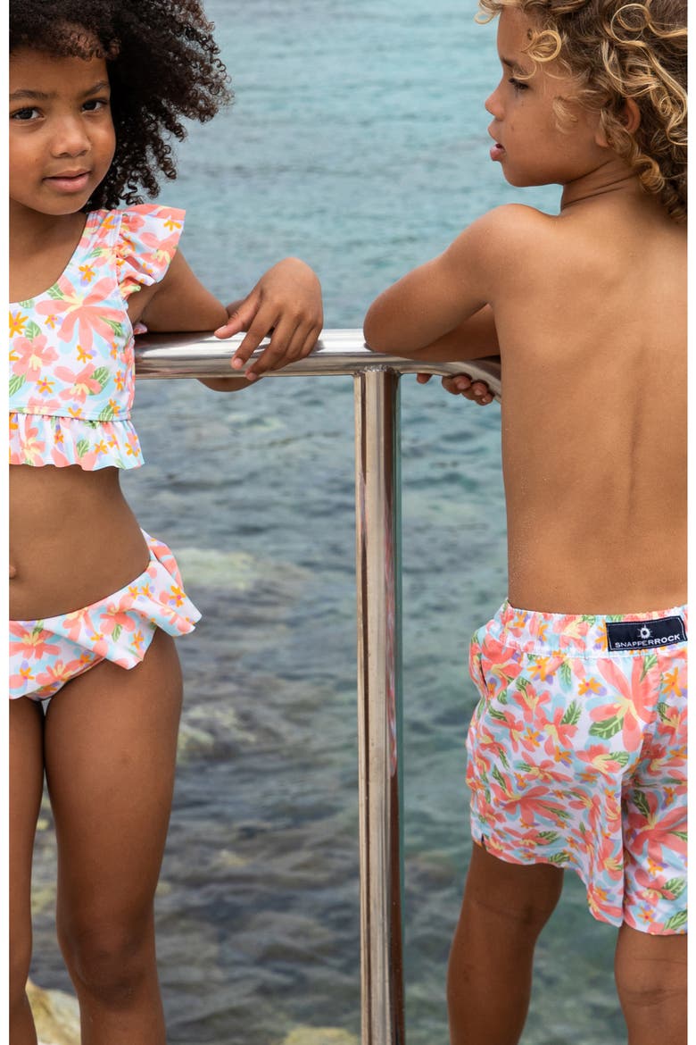 Kids' Luau Swim Trunks, Alternate, color, CORAL MULTI