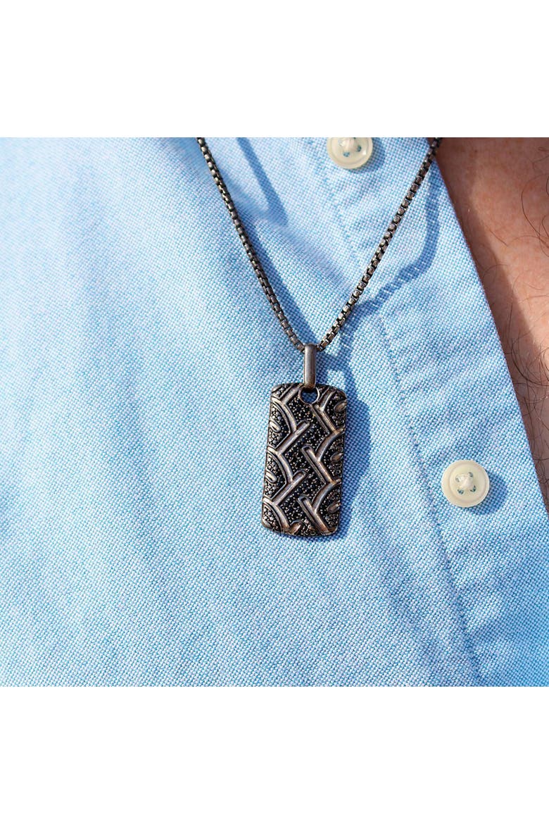 American Muscle Tire Tread Silver & Black Diamond Tag Necklace, Alternate, color, Dark Grey