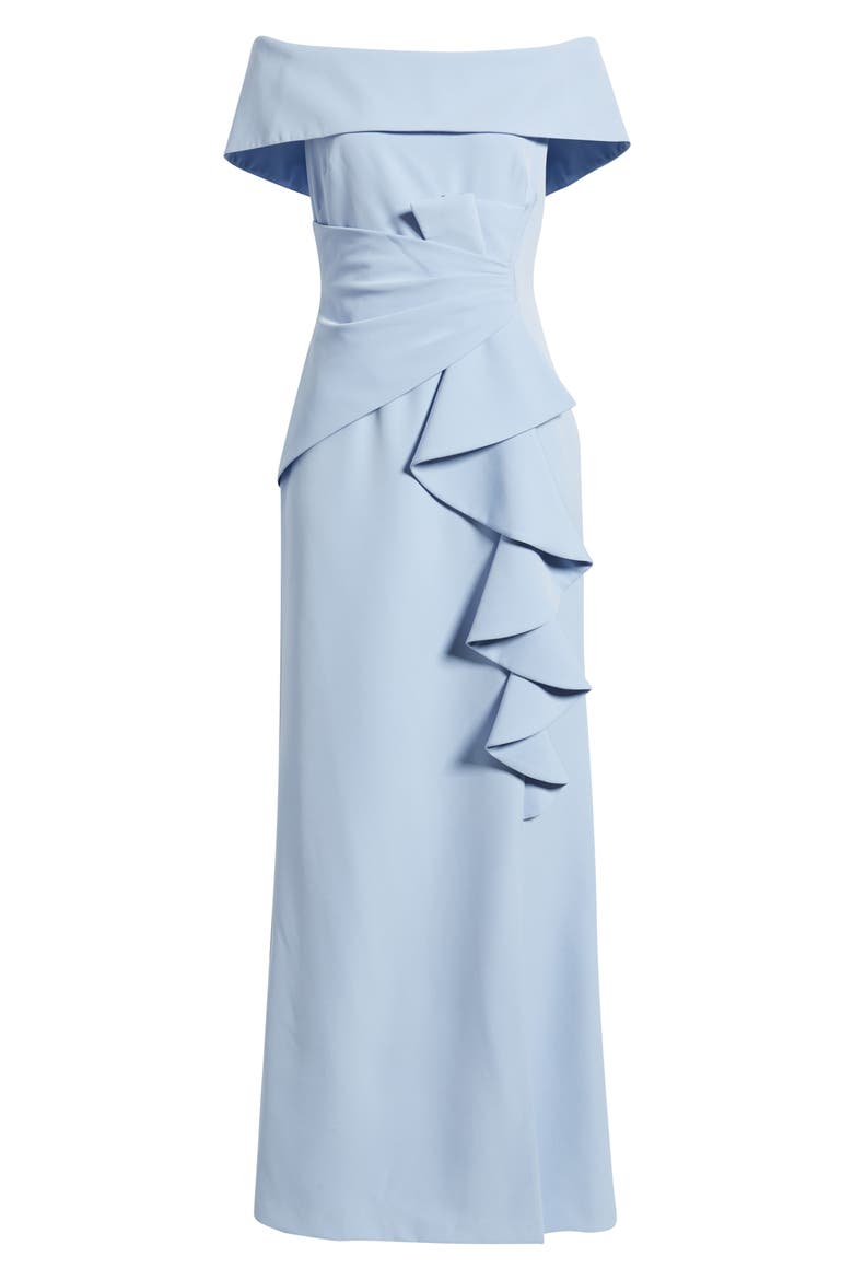 Cascade Ruffle Off the Shoulder Gown, Alternate, color, SKY