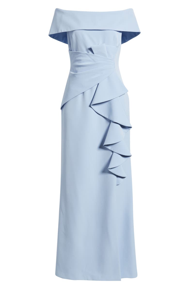 Eliza J Cascade Ruffle Off the Shoulder Gown, Main, color, Sky
