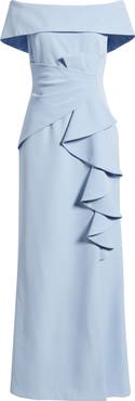 Eliza J Cascade Ruffle Off the Shoulder Gown