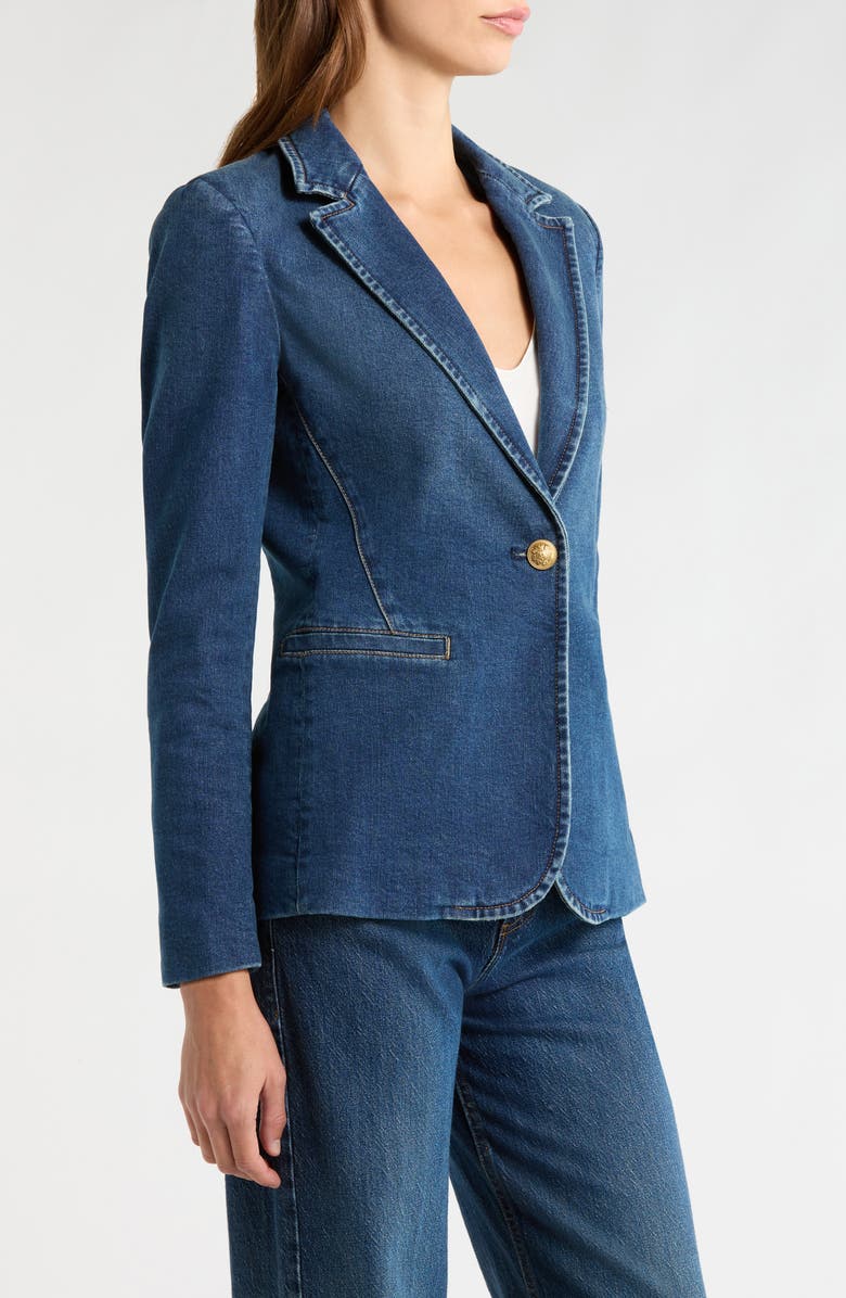 Alice + Olivia Macey Fitted Denim Blazer, Alternate, color, Love Train