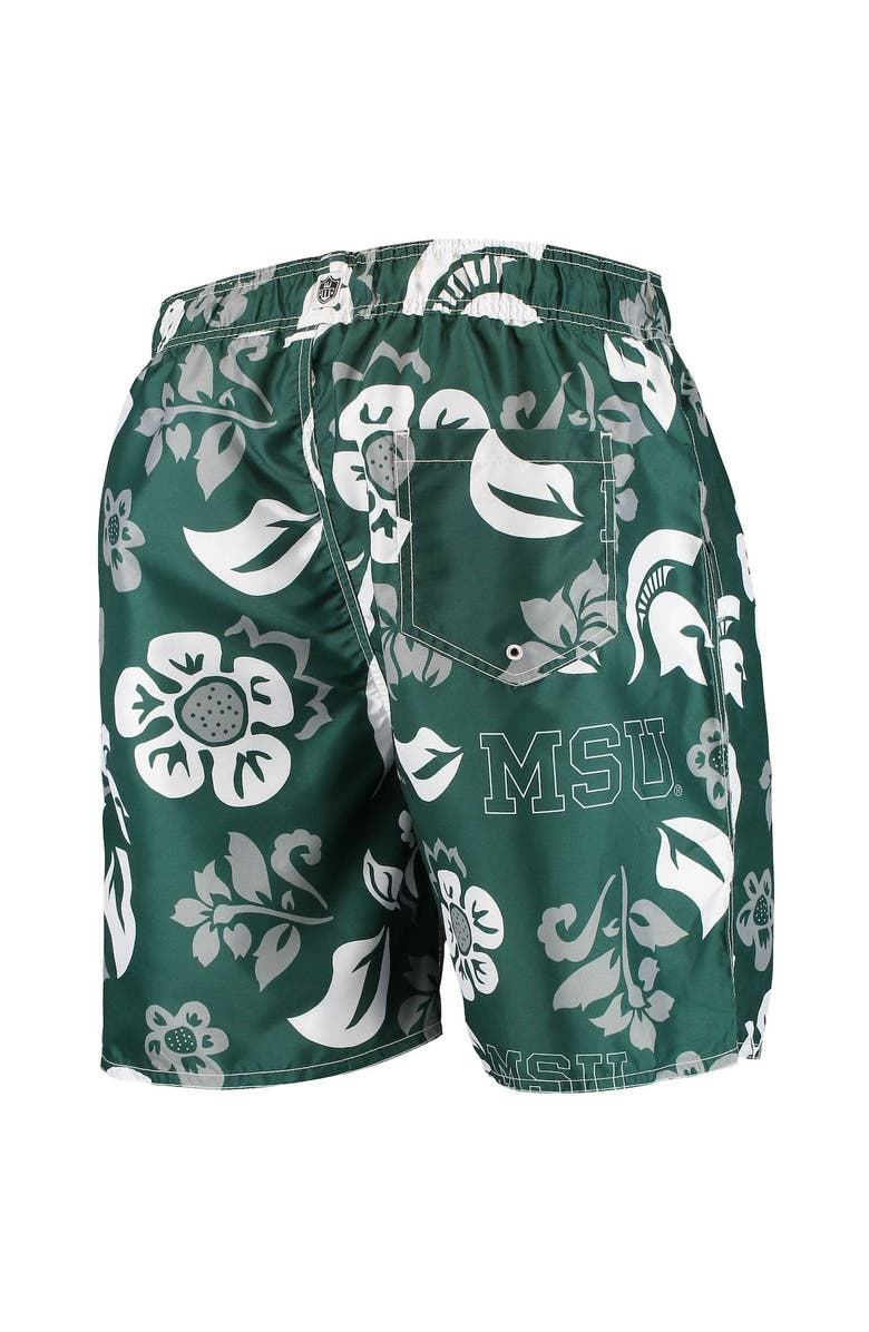 Wes & Willy Men's Wes & Willy Green Michigan State Spartans Floral Volley Swim Trunks, Alternate, color, Green