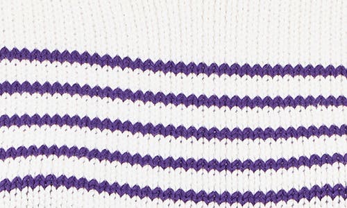 English Factory Stripe Short Puff Sleeve Sweater In White/purple