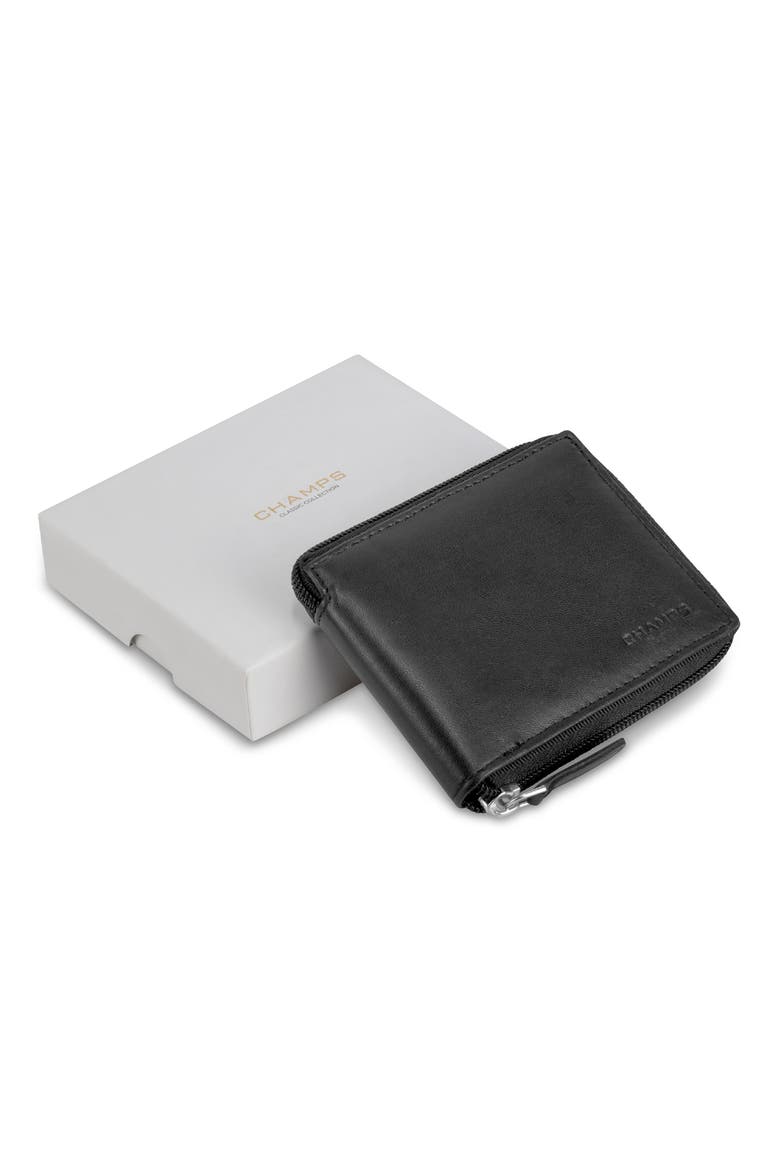Leather Zip Around Wallet, Alternate, color, BLACK