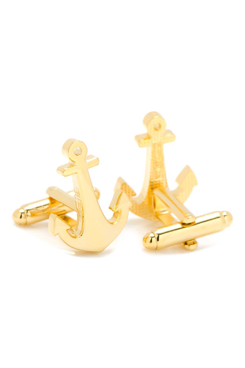 Gold Anchor Cuff Links, Alternate, color, GOLD