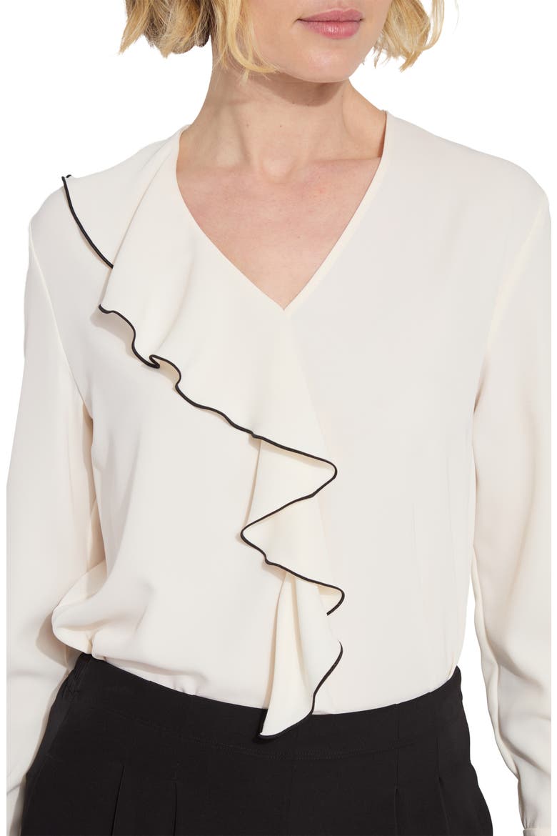 Marianne V-Neck Ruffle Top, Alternate, color, CHALK