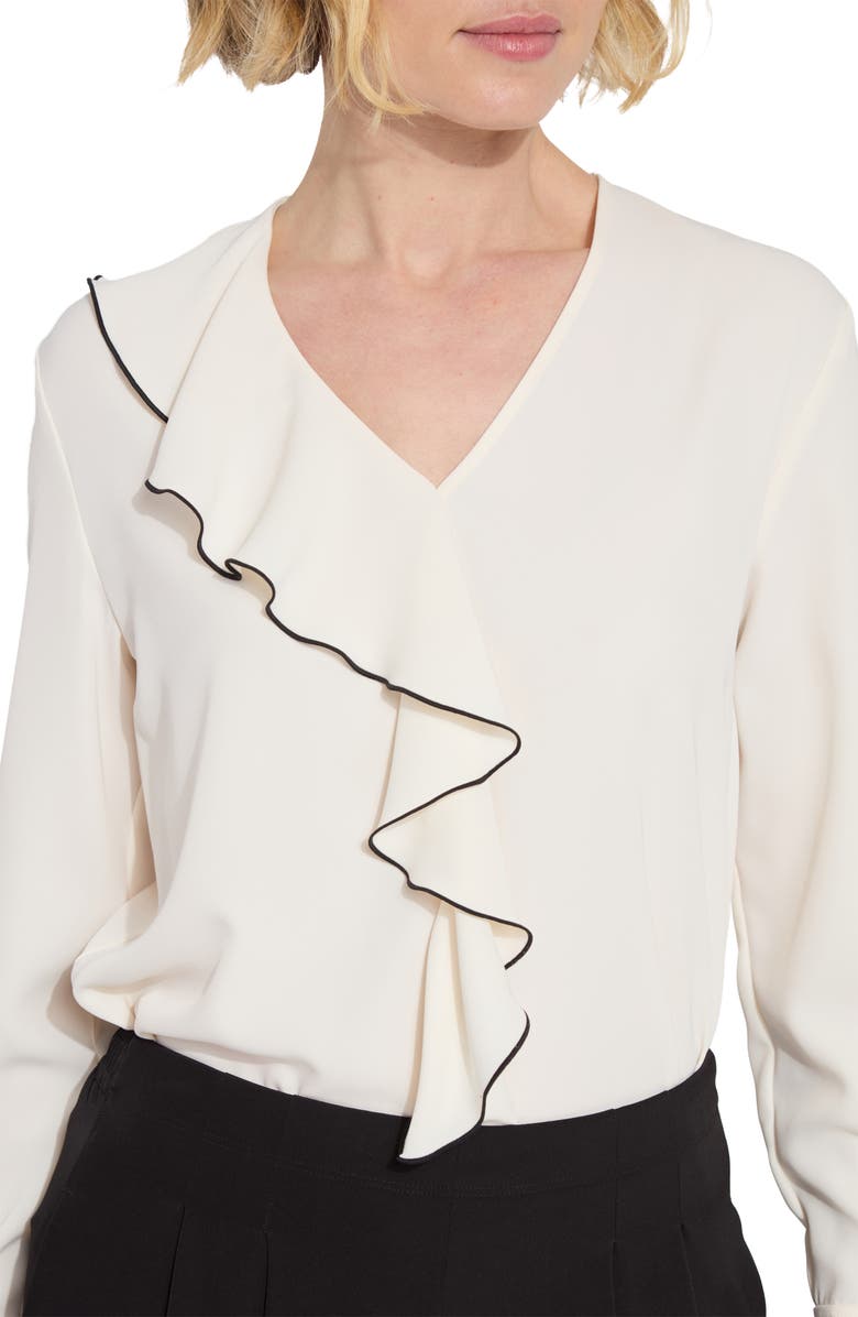 Lysse Marianne V-Neck Ruffle Top, Alternate, color, Chalk