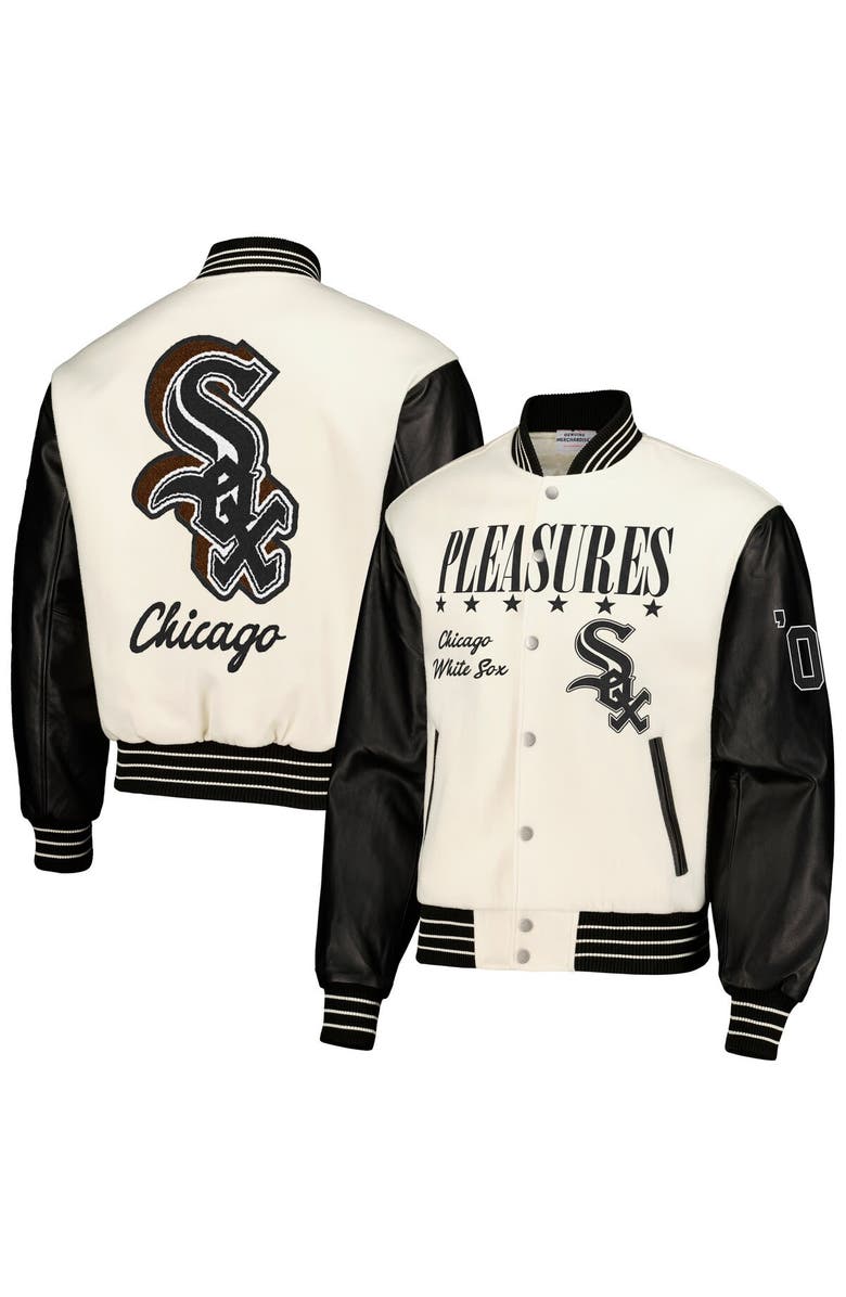 PLEASURES Men's PLEASURES White Chicago White Sox Full-Snap Varsity Jacket, Main, color,