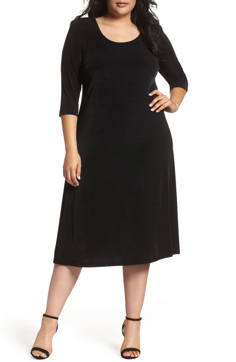 Vikki Vi Three-Quarter Sleeve Stretch Knit A-Line Dress, Main, color,