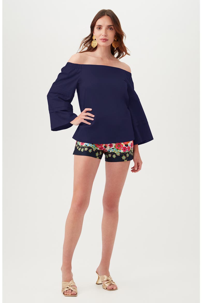 Wavey Organic Cotton Off the Shoulder Top, Alternate, color, INDIGO