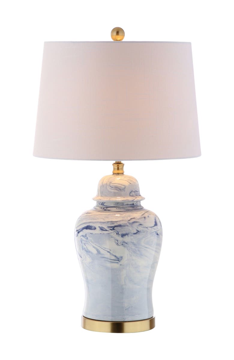 JONATHAN Y Wallace 26" Ceramic LED Table Lamp, Blue/White, Main, color, Blue/White