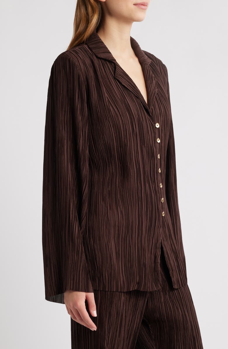 Cult Gaia Alyona Plissé Shirt, Alternate, color, Java