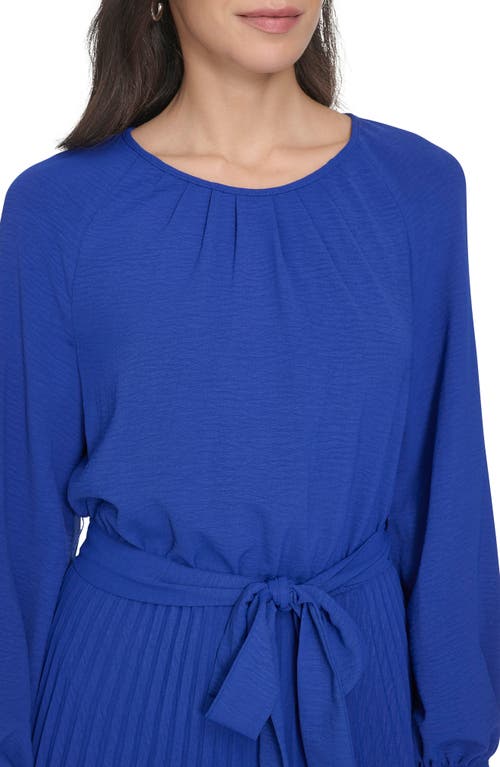 Calvin Klein Aerowash Long Sleeve Pleated Midi Dress In Ultramarine