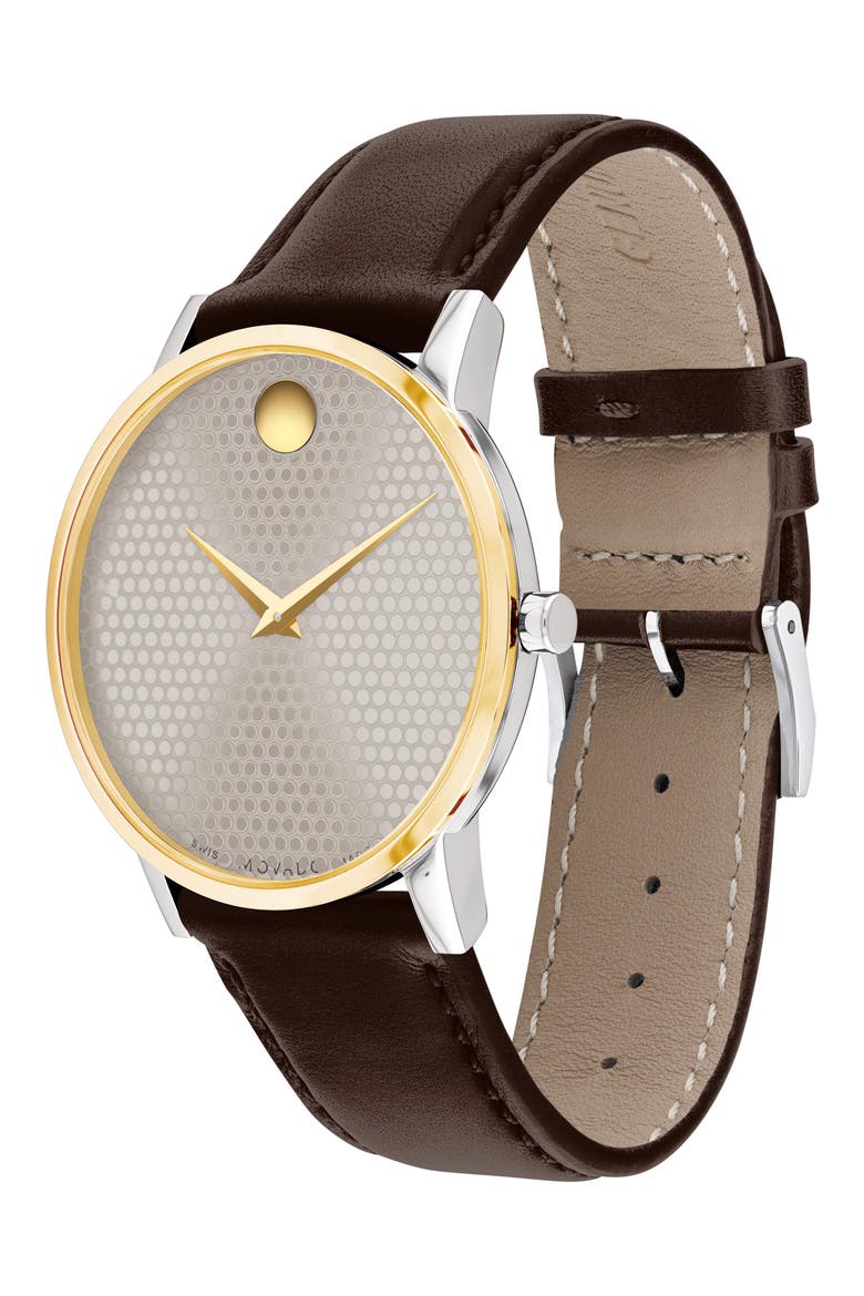 Museum Classic Leather Strap Watch, 40mm, Alternate, color, SILVER DIAL