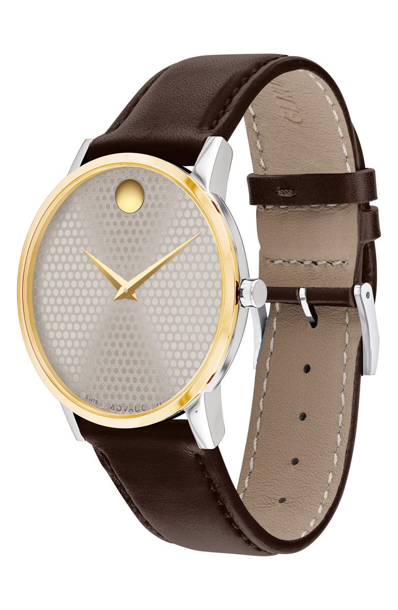 Movado Museum Classic Leather Strap Watch, 40mm, Alternate, color, Brown/ Silver